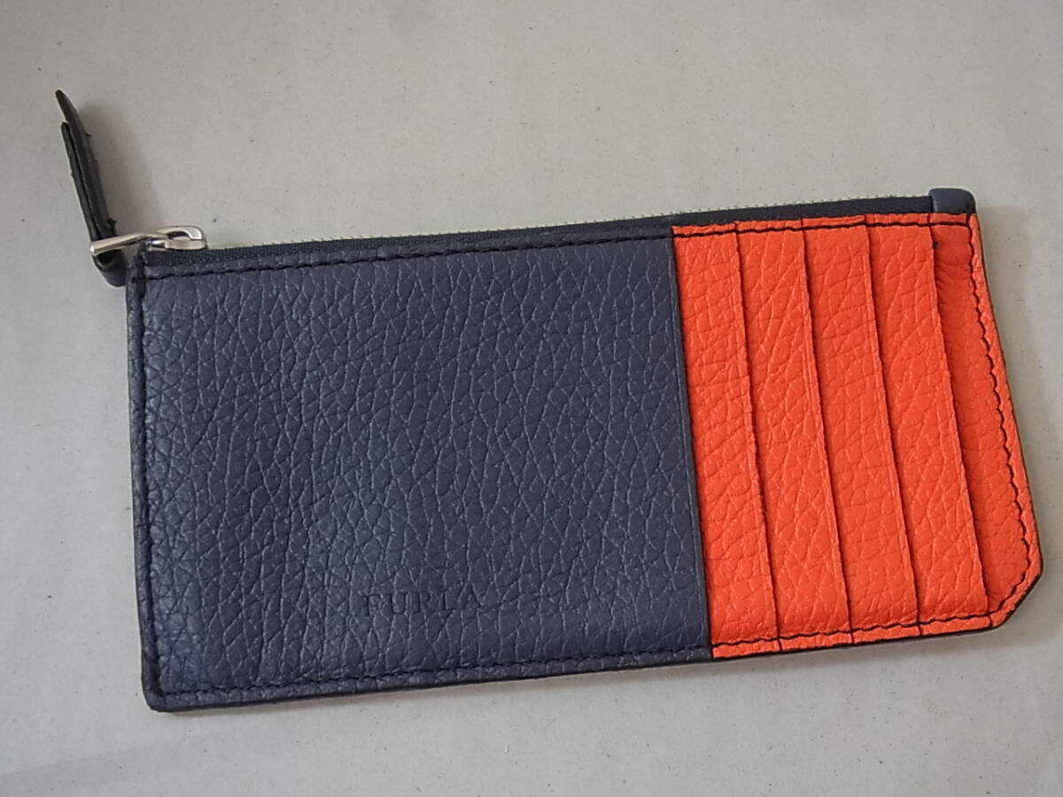 160220H61-0301H-A3#FURLA# Furla leather change purse .* card-case gray series × orange series antique 