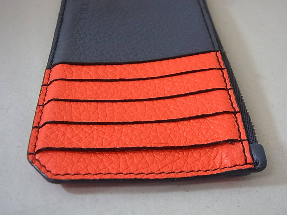 160220H61-0301H-A3#FURLA# Furla leather change purse .* card-case gray series × orange series antique 