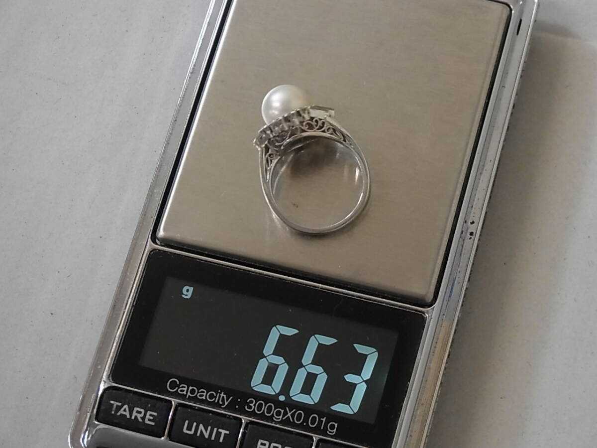 160327H72-0328H#MIKIMOTO# Mikimoto PT900 печать бриллиант 0.58ct жемчуг ( жемчуг ) кольцо жемчуг размер примерно 9mm полная масса 6.63g размер примерно 11.5 номер 