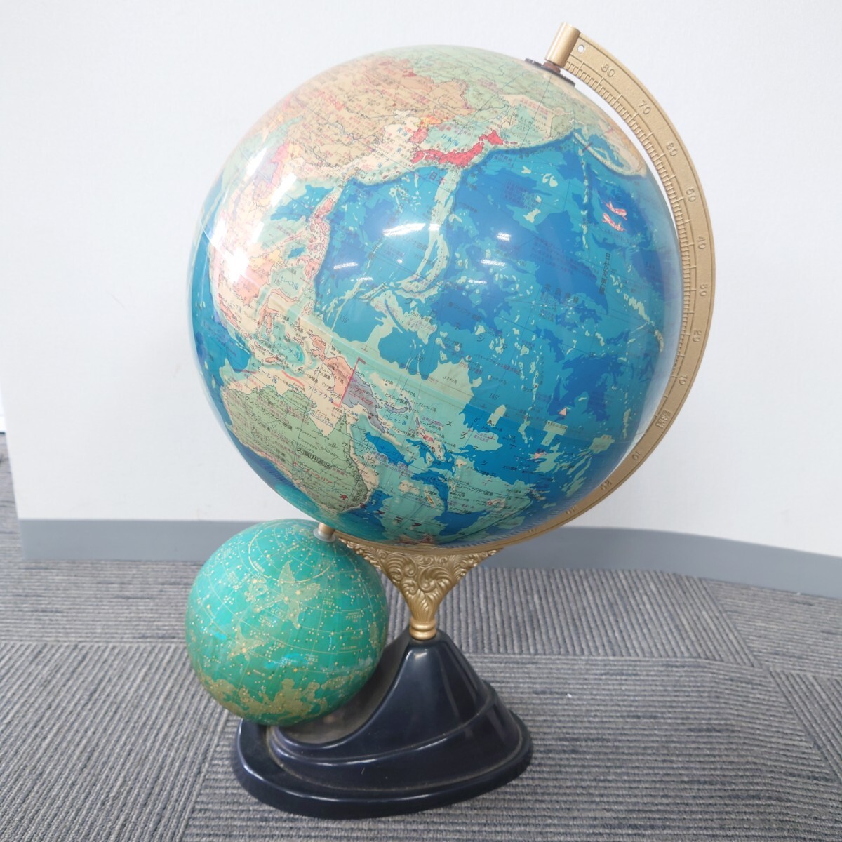 I750 地球儀 天球儀 世界地図 地図 地理 学習 アンティーク インテリア オブジェ 中古 ジャンク品 訳ありの画像1