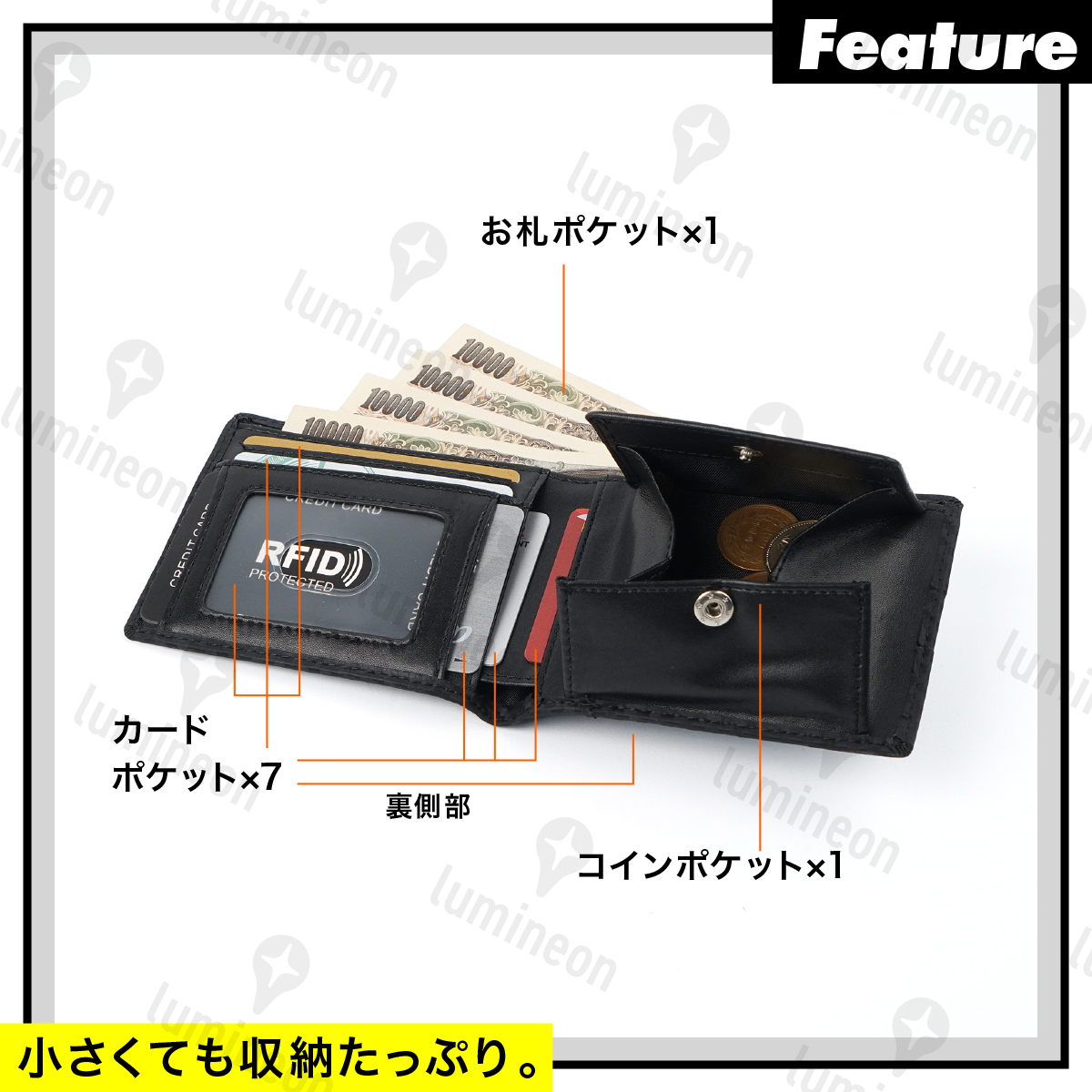 財布 メンズ ミニ コイン ケース カード 入れ 小銭 コンパクト 小さい ブランド 2つ折り 薄い スキミング防止 二つ折り 折り畳み g249a 1_画像3