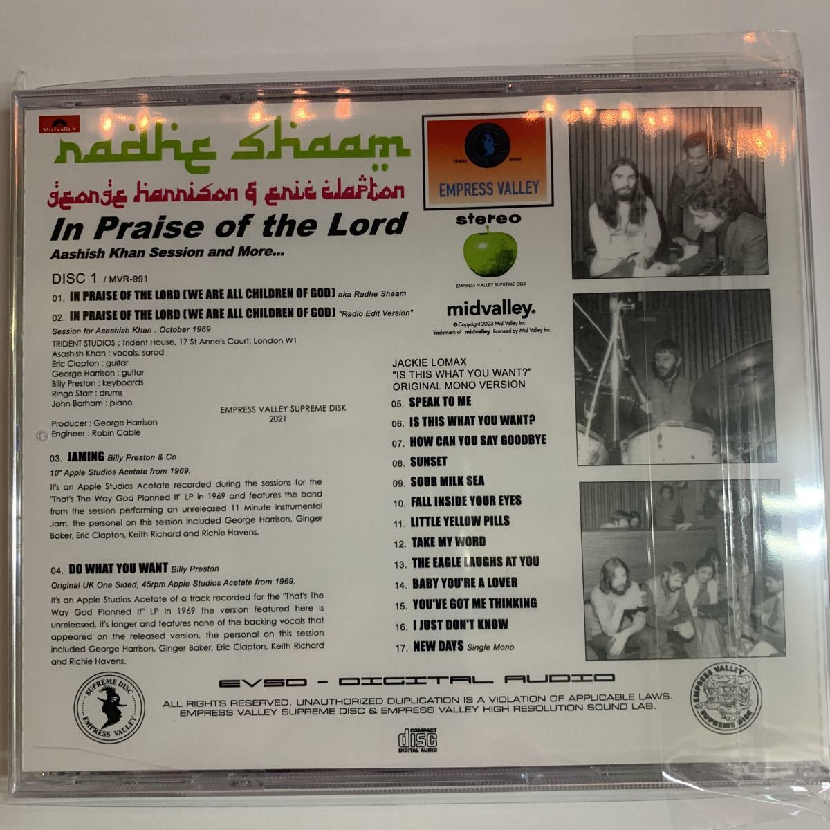 George Harrison Eric Clapton / “Radhe Shaam” Rare Trax and more (CD) Mid Valley Records プラケバージョンで再登場です！