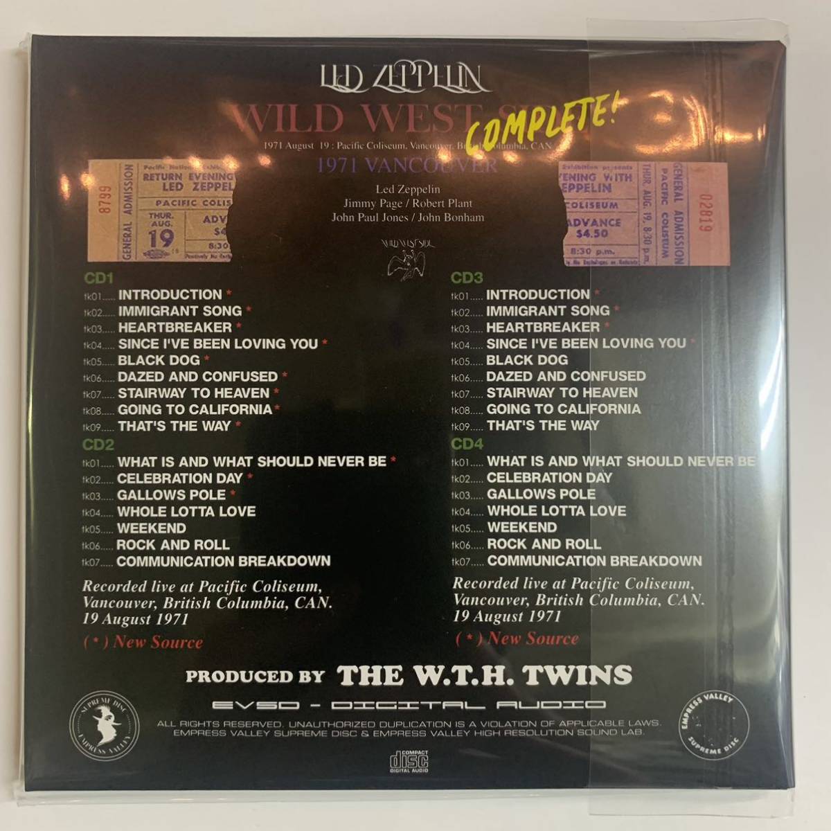 LED ZEPPELIN / WILD WEST SIDE “Complete!”1971 Vancouver 4CD Limited Edition Empress Valley Supreme disk 世界初登場音源！完全！