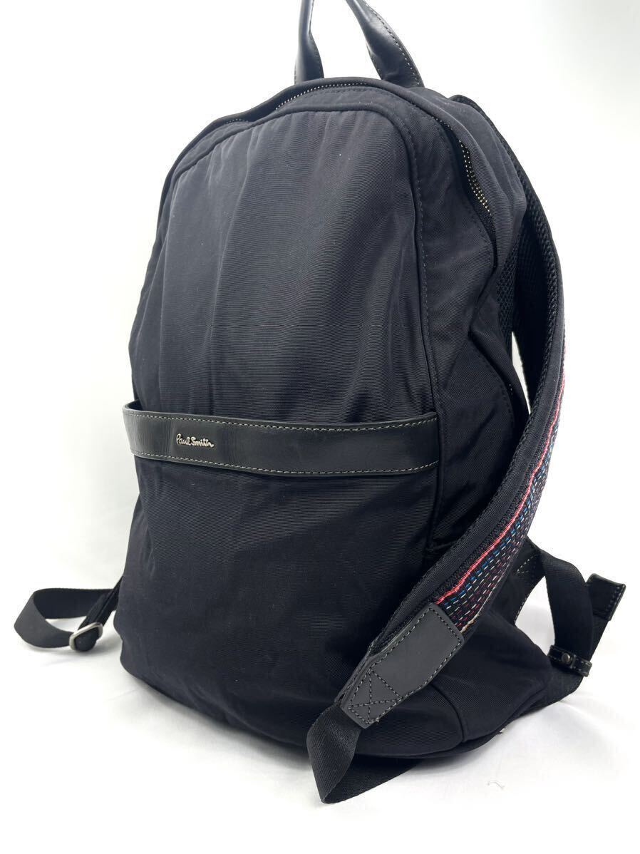 1 jpy { beautiful goods }Paul Smith Paul Smith men's business nylon leather multi stripe rucksack A4 backpack black black high capacity 