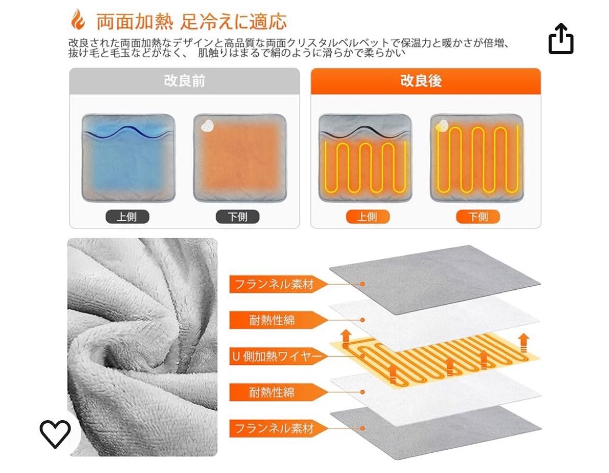 電気足温器 足元ヒーター 電気ホットマット加熱パッド6段階温度調節