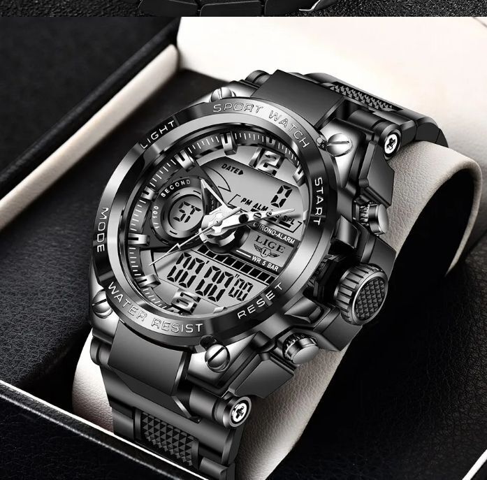 4▼▲新品未使用デザイン腕時計(LIGE黒)▼▲シルバーカシオG-SHOCK アルマーニディーゼル セイコー ポールスミス バーバリー好きに人気の画像1