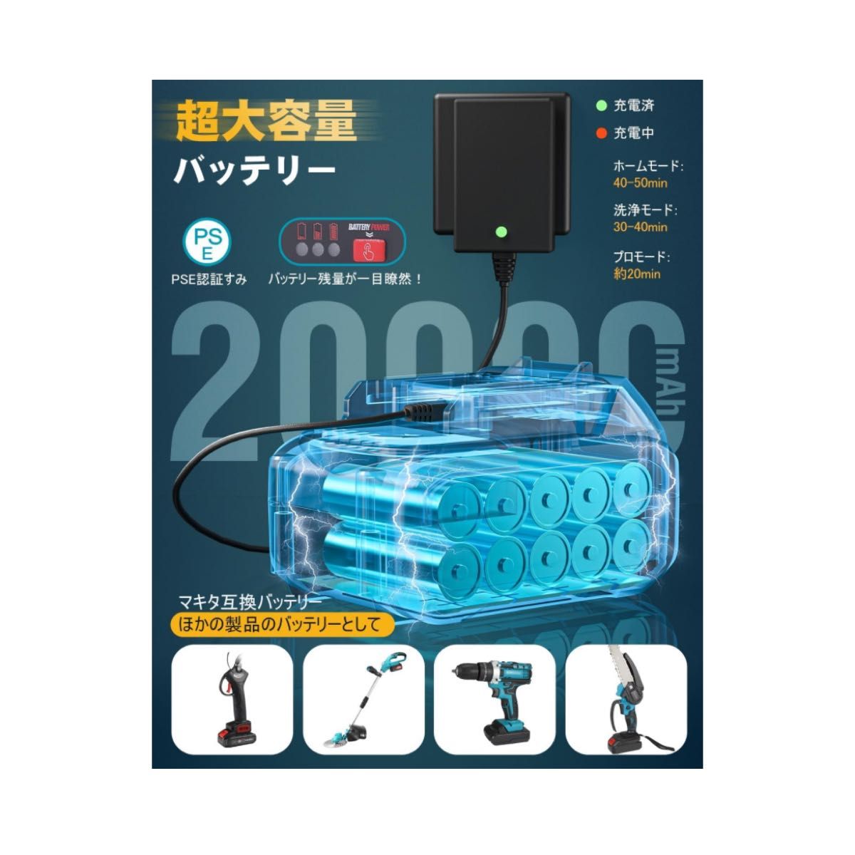 【新品】高圧洗浄機 コードレス 充電式 8MPa圧力 20000mAh 3段階噴射モード マキタ互換バッテリー 収納ボックス付き