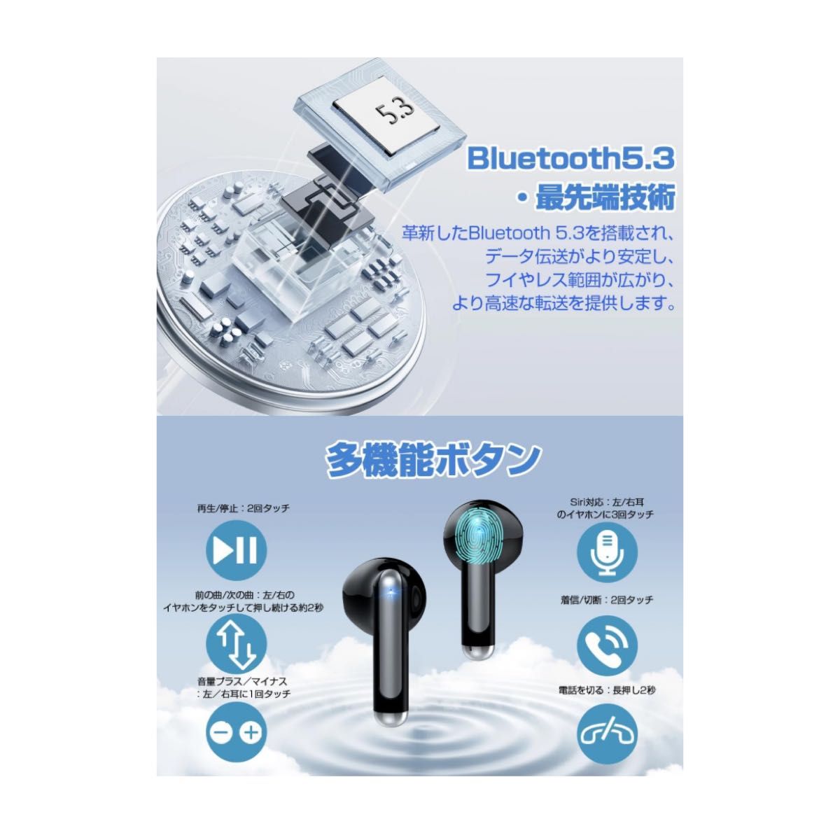 【新品】ワイヤレスイヤホン イヤホン ワイヤレス Bluetooth 5.3 Black 黒