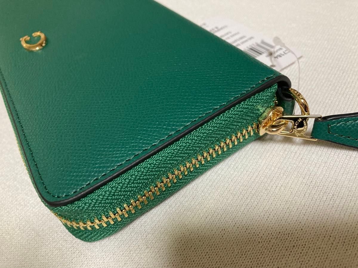 新品 COACH コーチ 長財布 グリーン 緑 Cロゴ ストラップ付き 新品 COACH コーチ 長財布 グリーン 緑 Cロゴ ストラップ付き