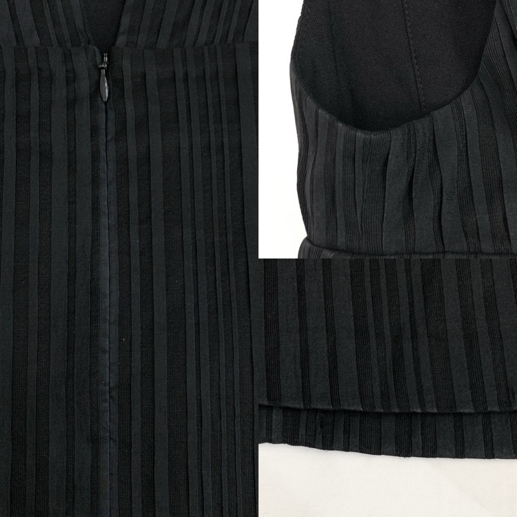 Mame Kurogouchi マメクロゴウチ Ribbon Stripe V Neck Dress ランダムプリーツジャンパースカート ワンピース ブラック 2 MM20FW-DR047_画像6