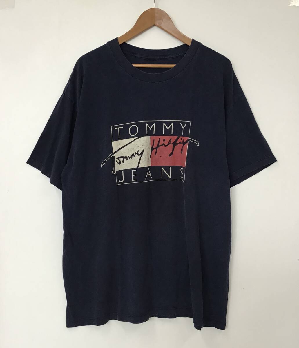 《 H 445》プリントTシャツ 半袖Tシャツ 胸プリント トップス 紺 ユニセックス オーバーサイズ 1円スタート アメリカ古着 古着卸の画像1