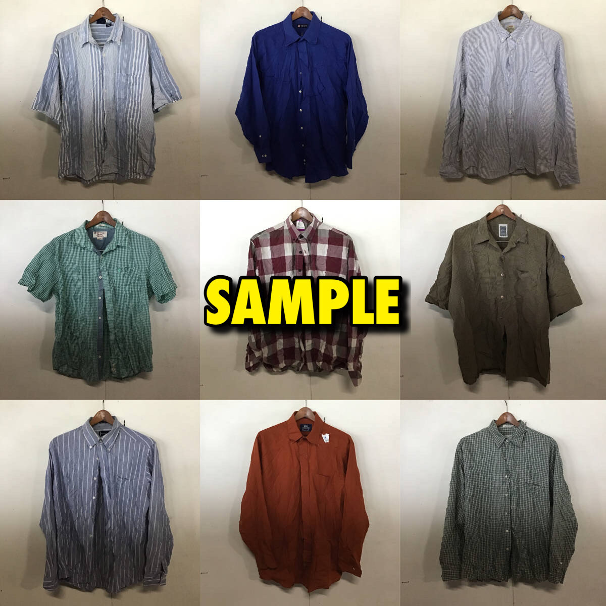 【T320】★1円スタート★ アメリカ古着卸オススメALL MEN'S SHIRT 大量 50kgベール目玉商品 S/S L/S 色デザイン豊富 ブランド有り 仕入れ_画像4