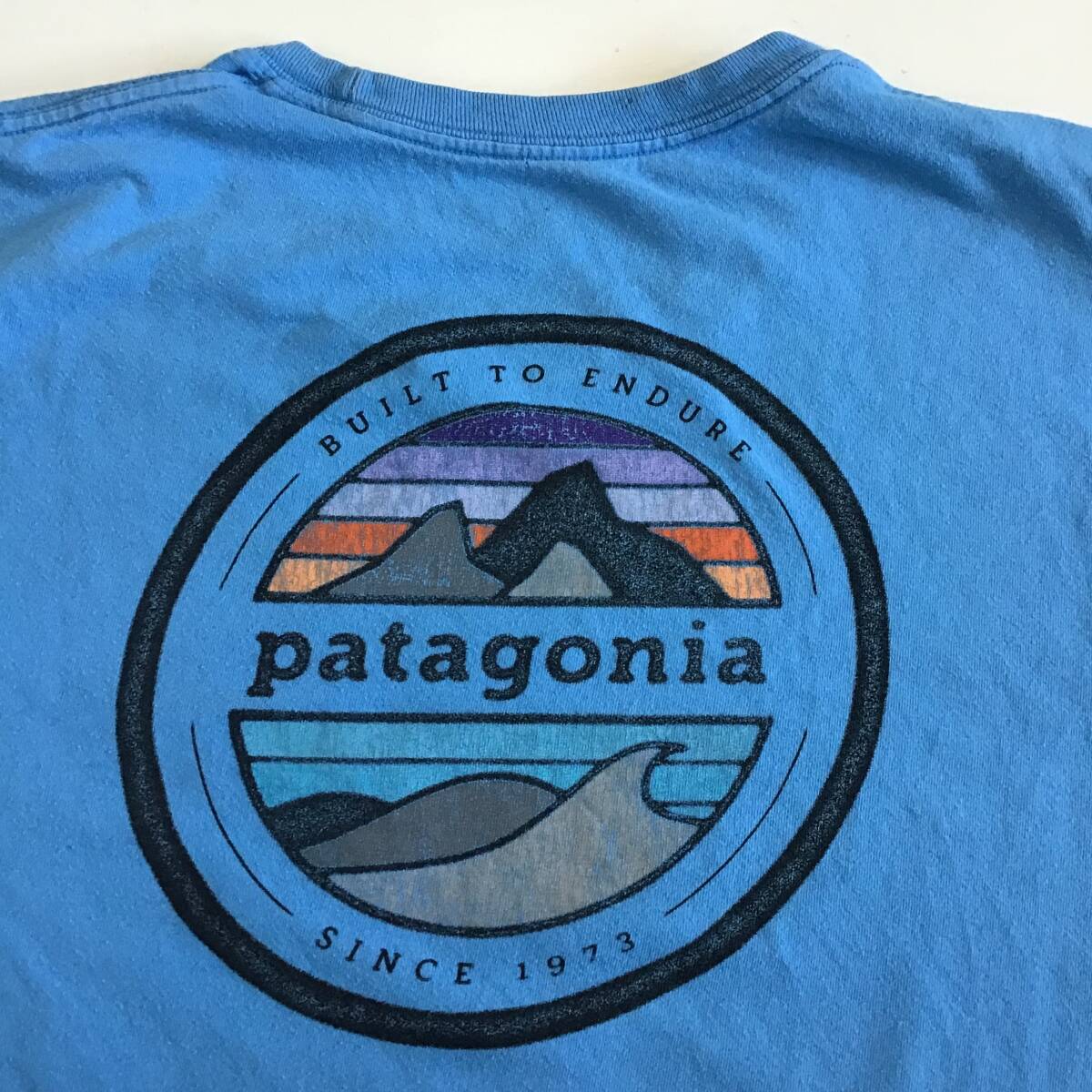 《 H 324》Patagonia パタゴニア 半袖Tシャツ バックプリント アウトドア トップス XL 水色 1円スタート アメリカ古着 古着卸_画像4