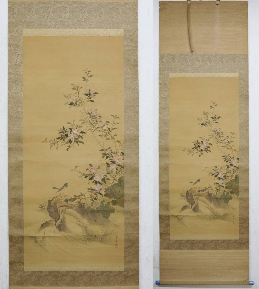 【模写】183 川端玉章  晩春之図  花鳥図 中国画  日本画  時代掛軸 当箱の画像1