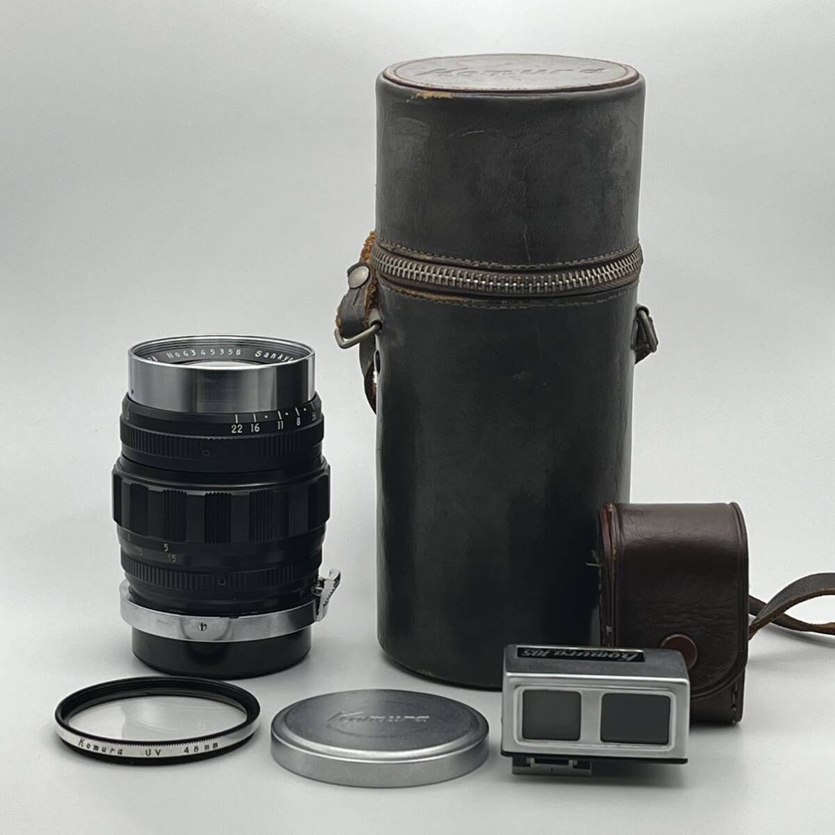 希少 KOMURA- 105mm f2.8 コムラー Sankyo Koki Japan 三協光機 Nikon ニコン Sマウント 革ケース ビューファインダー付_画像1