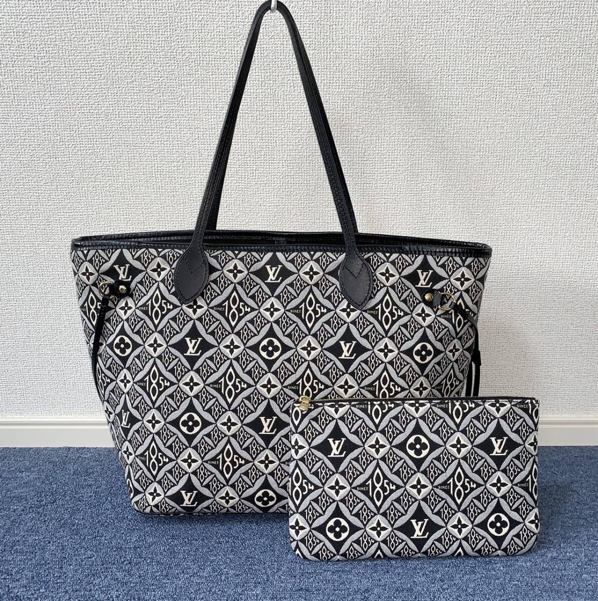 【希少】LOUIS VUITTON ルイヴィトン トートバッグ ネヴァーフルMM ジャガード グレー ハンドバッグ モノグラム 1854 M57230の画像1