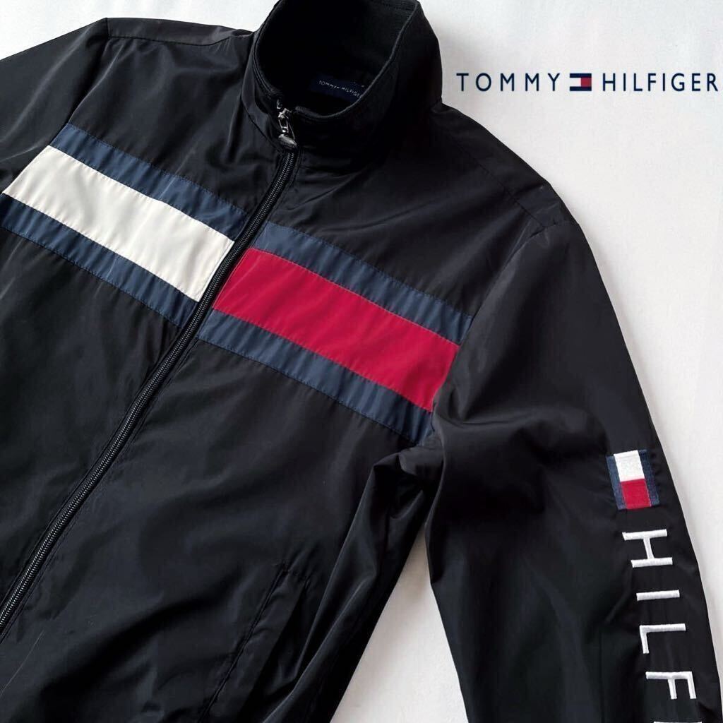 トミーヒルフィガー TOMMY HILFIGER フルジップ ナイロンジャケット M ブラック 裏地メッシュ スタンドカラー 春 秋 ジャケット 黒_画像1