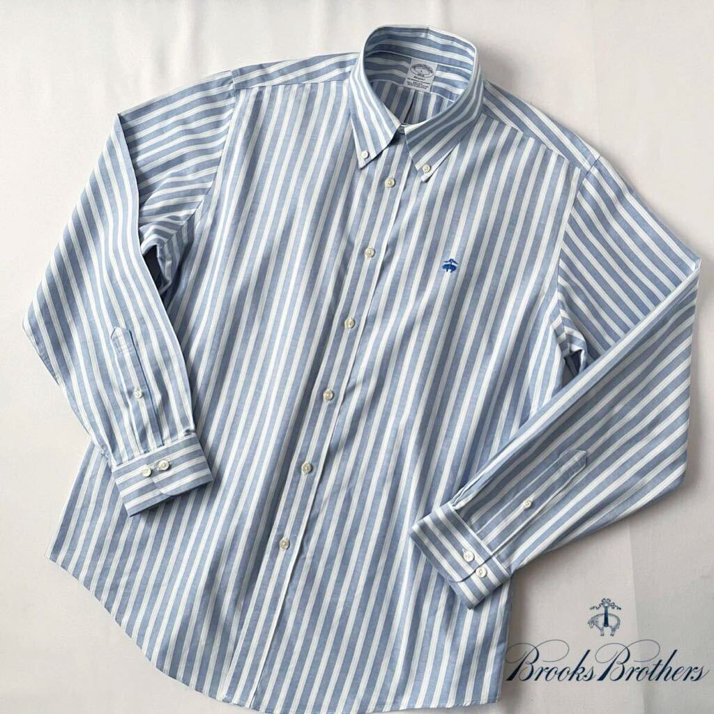 ブルックスブラザーズ BROOKSBROTHERS ボタンダウン ストライプ 長袖 シャツ L180/104 日本XL ホワイト ブルー オックスフォード NON-IRON_画像2