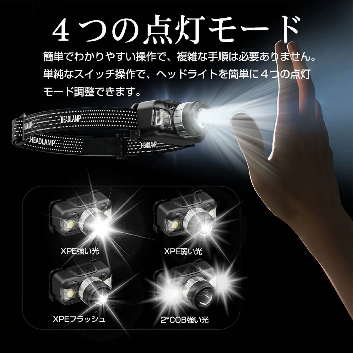 ヘッドライト ヘッドランプ LED 超軽量 センサー機能　USB充電　防災