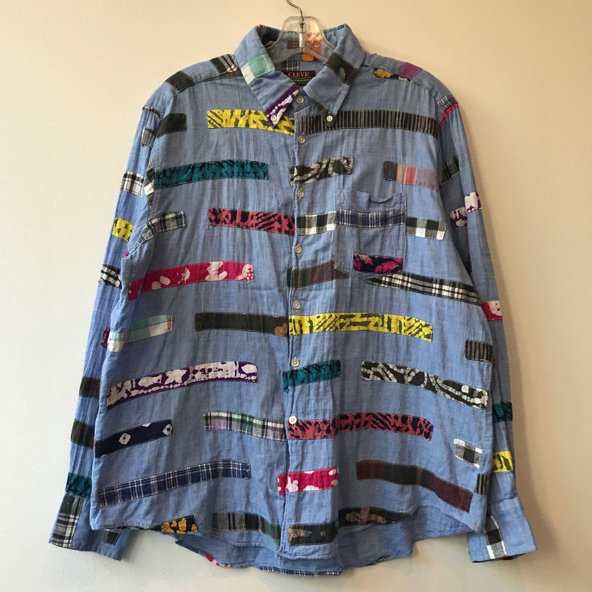 90's USA製 CLEVE クリーブ クレイジー チェック シャンブレー ボタンダウン シャツ LARGE ビンテージ BDシャツ 90年代_画像1