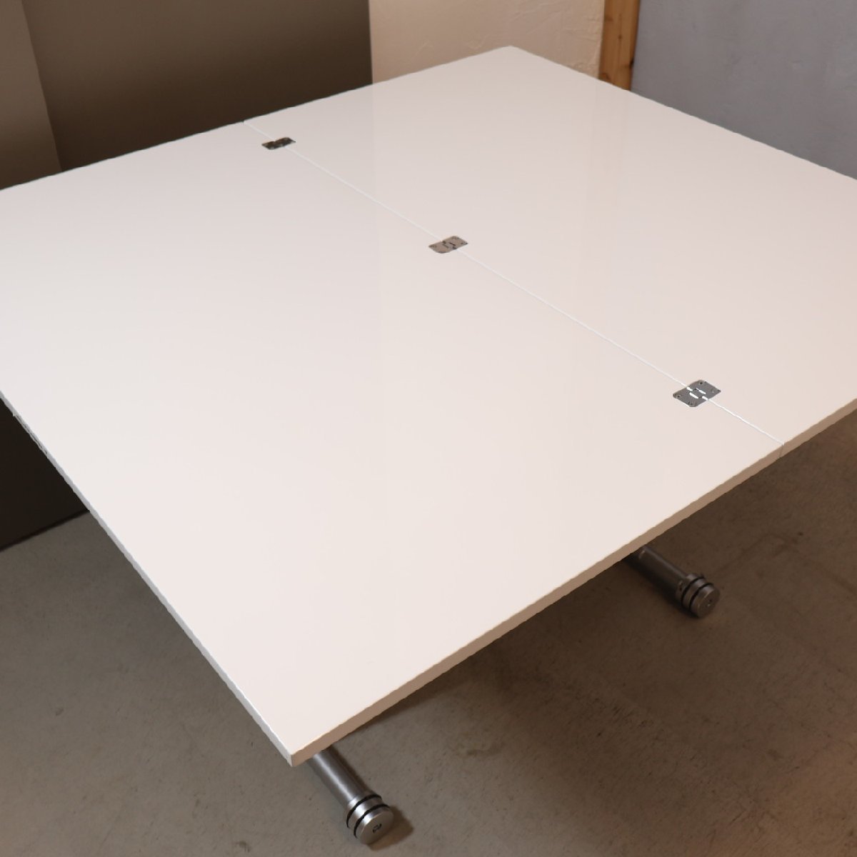 dinos ディノス 伸長式ガス圧昇降テーブル ホワイト ダイニングテーブル リビングテーブル バタフライテーブル リフティング EC102_画像3