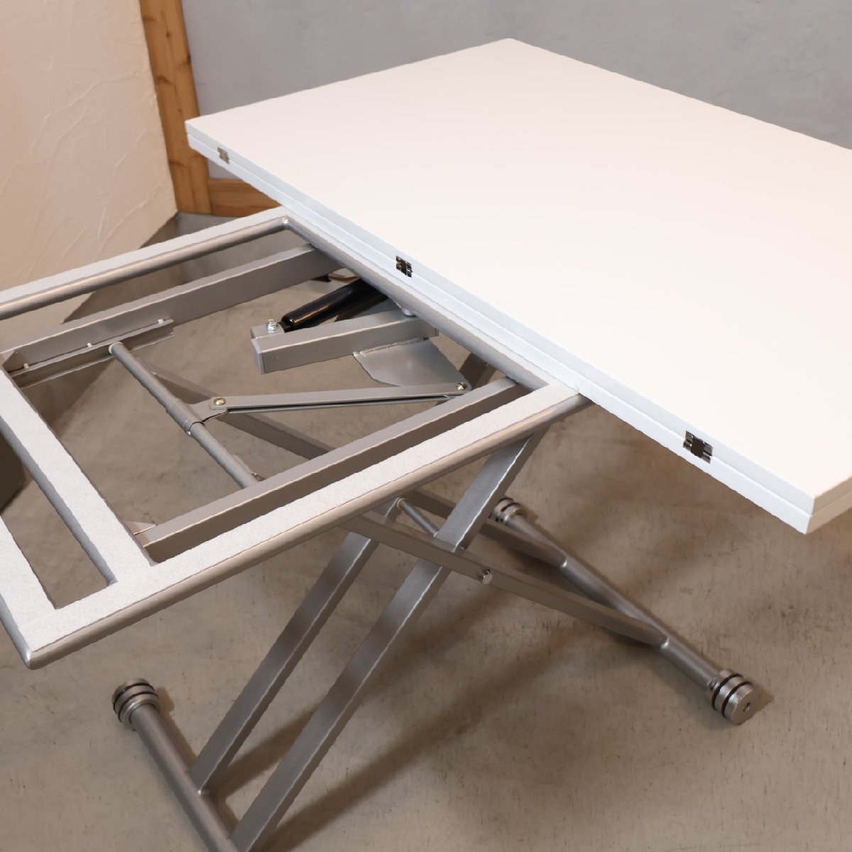 dinos ディノス 伸長式ガス圧昇降テーブル ホワイト ダイニングテーブル リビングテーブル バタフライテーブル リフティング EC102_画像5
