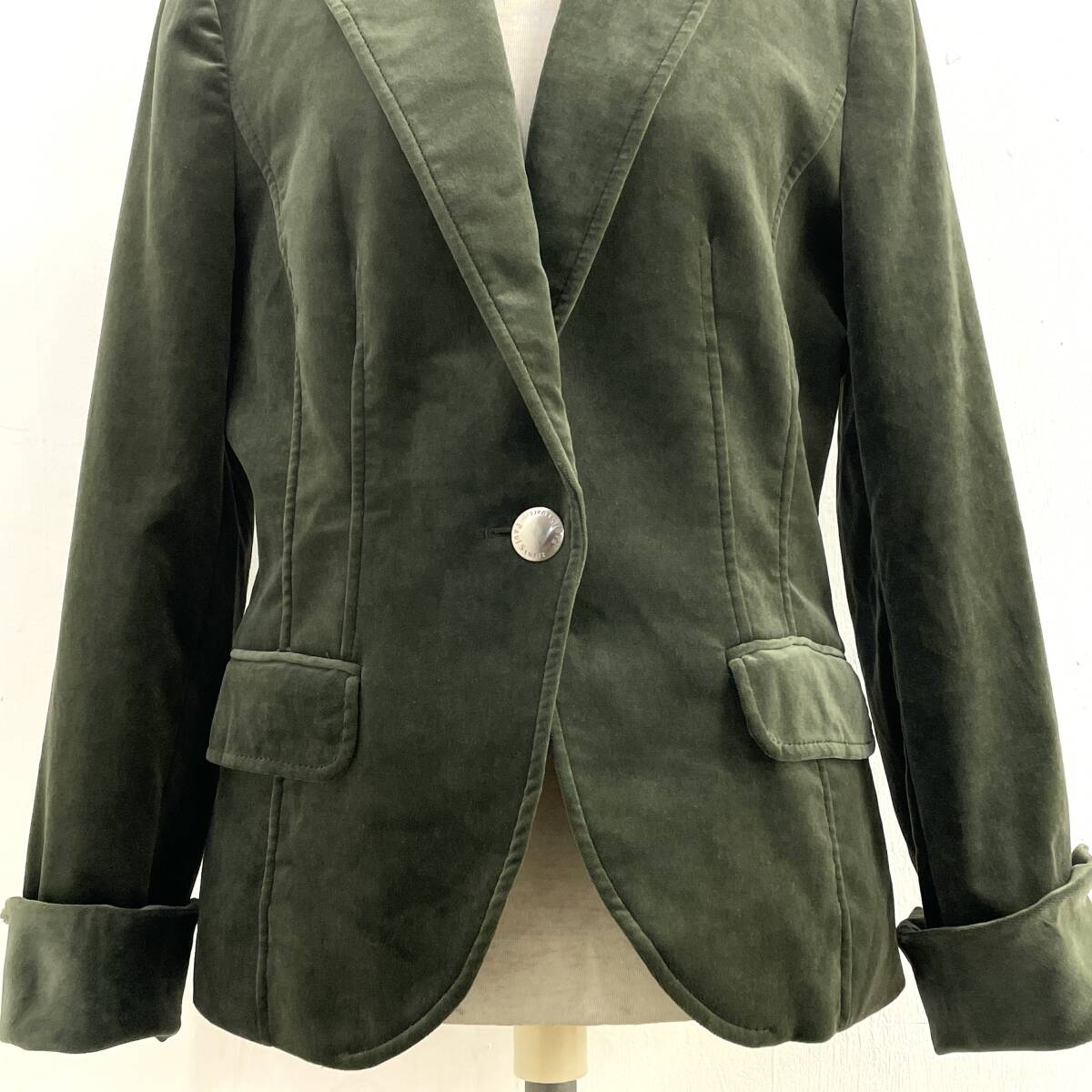 *Paul Stuart paul (pole) Stuart velour 1B tailored jacket velour jacket green group size 8 old clothes [ uniform carriage / including in a package possibility ]H
