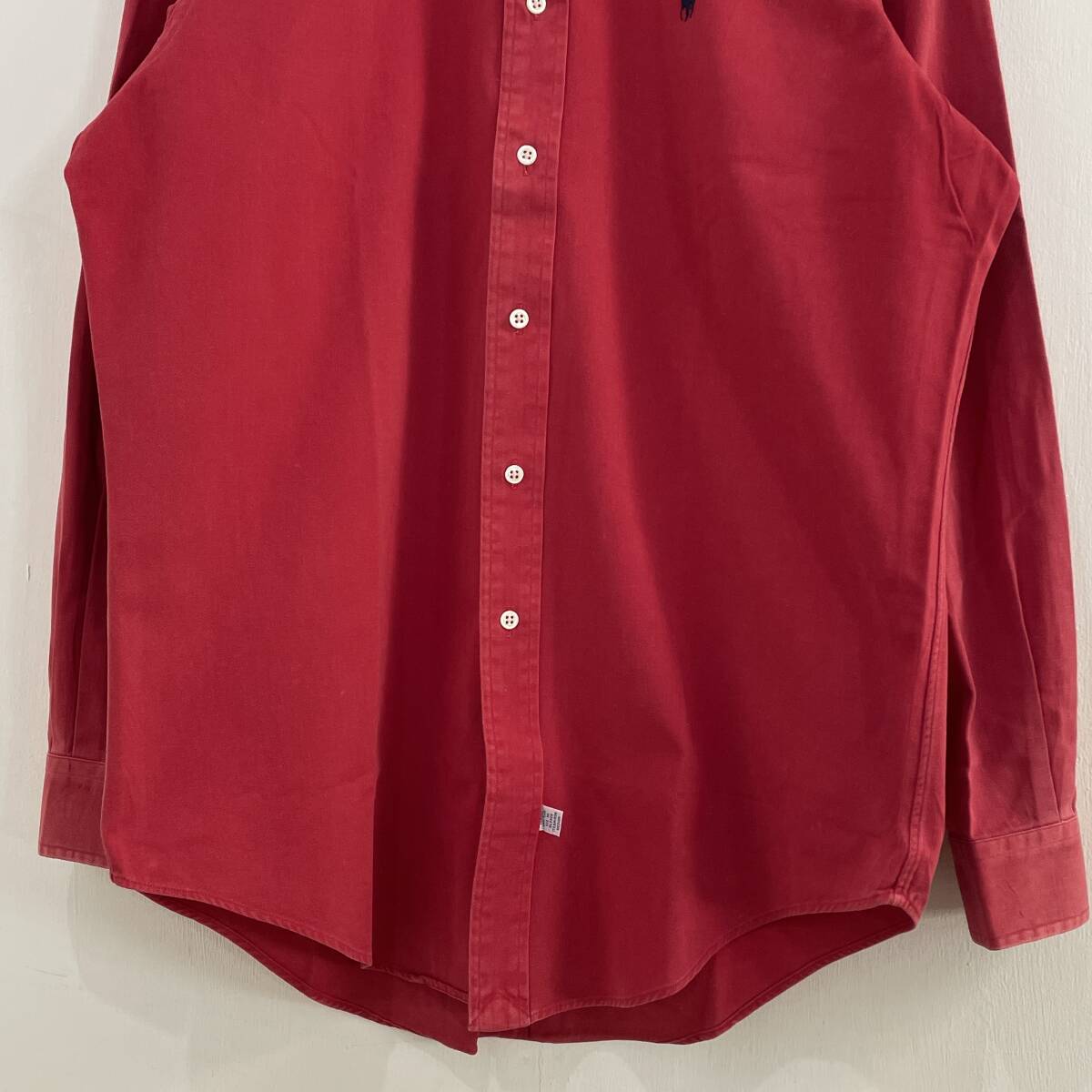 ☆Ralph Lauren ラルフローレン 90s Vintage シンガポール製 長袖ボタンダウンシャツ レッド 赤 サイズM【レターパックプラス郵送可】I_画像3