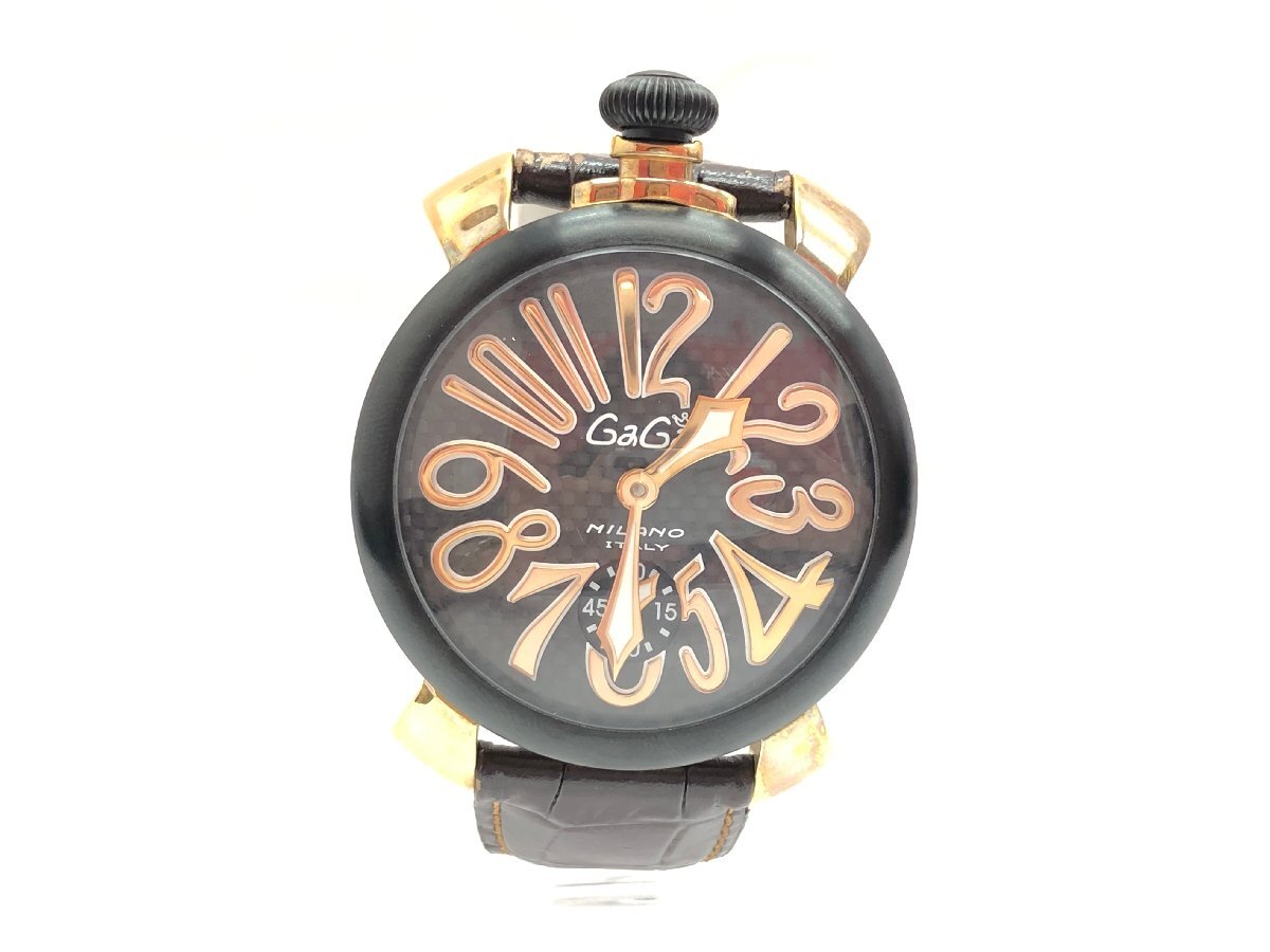 送料無料 GaGaMILANO ガガミラノ マヌアーレ 48ｍｍ 手巻き ゴールドプレート カーボンダイアル メンズ 腕時計 正規品の画像1