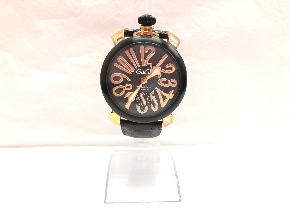 送料無料 GaGaMILANO ガガミラノ マヌアーレ 48ｍｍ 手巻き ゴールドプレート カーボンダイアル メンズ 腕時計 正規品の画像2