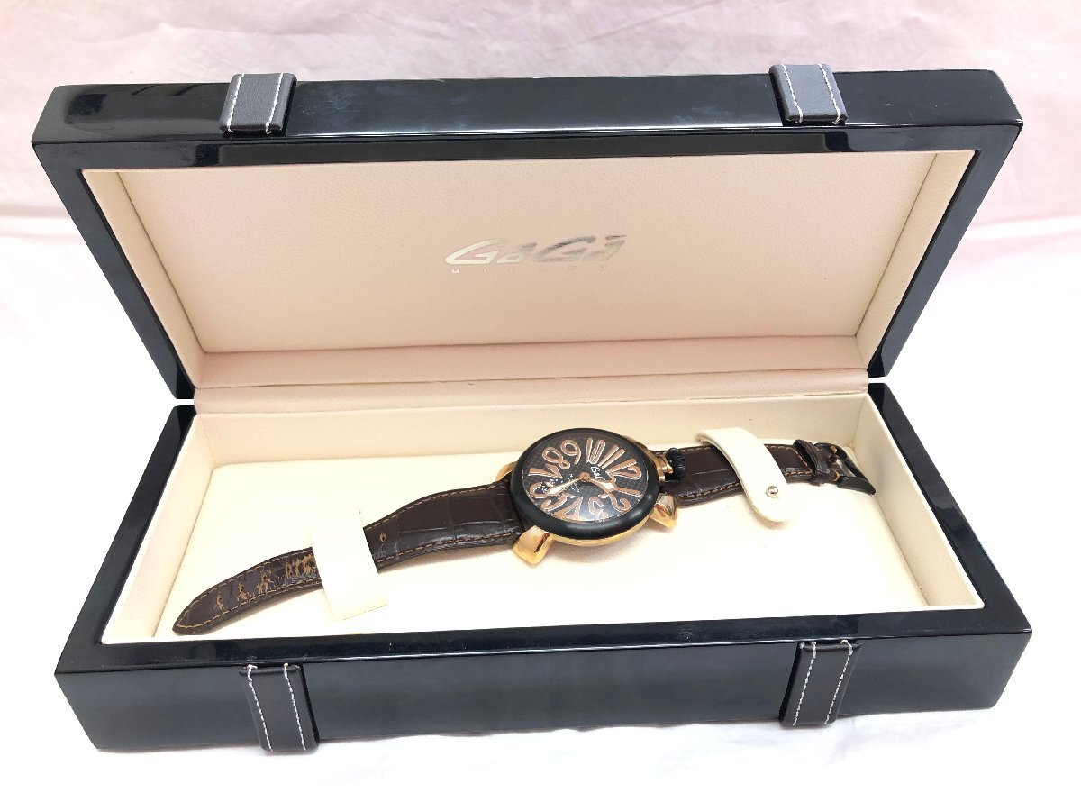 送料無料 GaGaMILANO ガガミラノ マヌアーレ 48ｍｍ 手巻き ゴールドプレート カーボンダイアル メンズ 腕時計 正規品の画像9