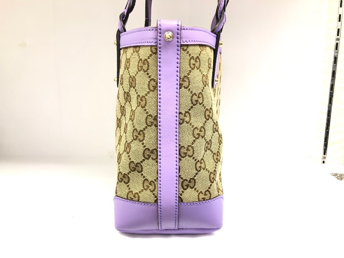 送料無料 1円～ 美品 GUCCI グッチ トートバッグ 247209 GGキャンバス ベージュ×パープル ポーチ欠品_画像5