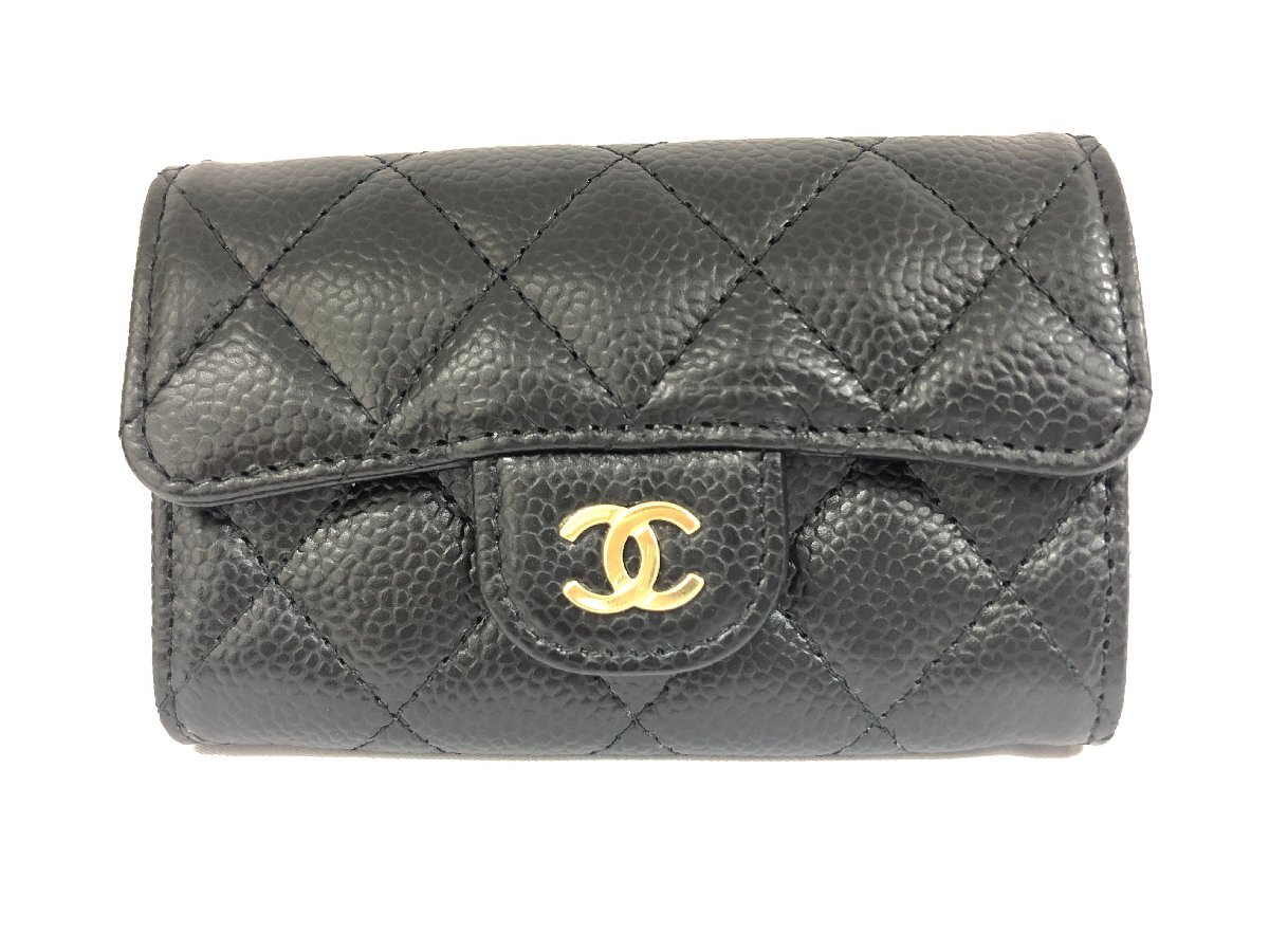 送料無料 新品未使用品 CHANEL シャネル カードケース AP0214 マトラッセ クラシック キャビアスキン コインケース ブラック_画像1