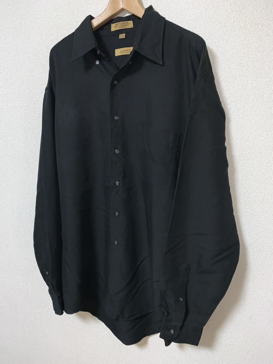 スペシャル 黒レーヨン 極美品 80'sビンテージARROW ブラック 長袖シャツ ビッグサイズ 90's 70's 60's 50's 40's オンブレ ロカビリーの画像2