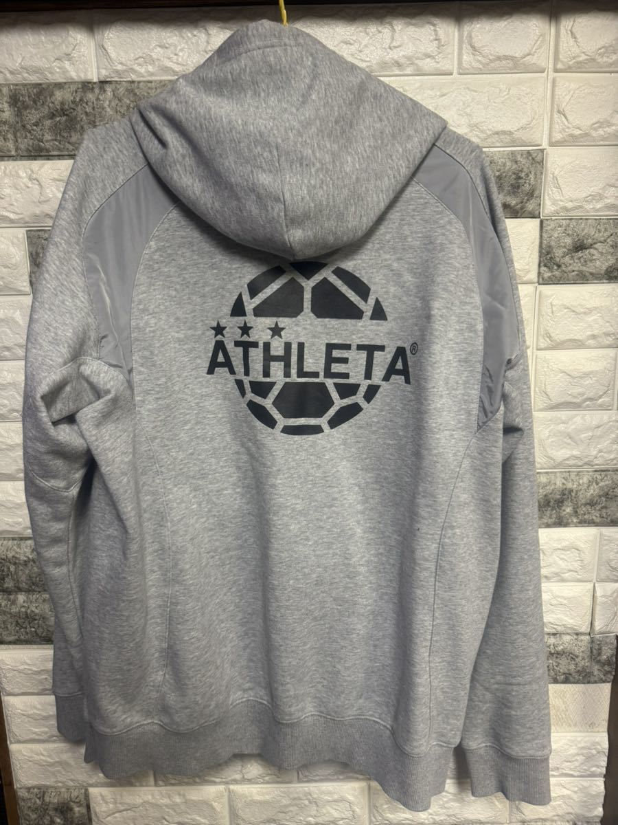 アスレタ ATHLETA スウェット スウェットパーカー 上下 セットアップサッカー フットサル パーカー グレー 中古品 Oサイズ_画像4