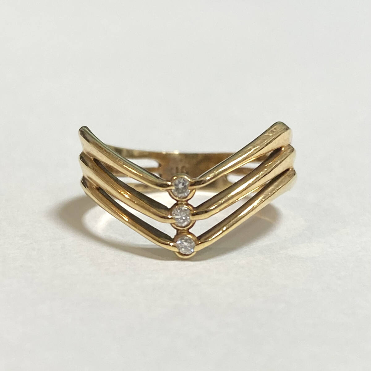 K18 ゴールドデザインリング メレダイヤモンド 10号 2.6g 指輪 アクセサリー_画像1