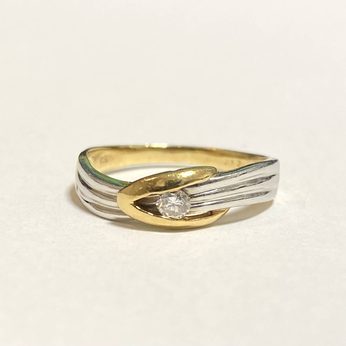 K18/Pt900 ゴールドプラチナコンビデザインリング ダイヤモンド0.10ct 12.5号 2.7ｇ 指輪 アクセサリー_画像1