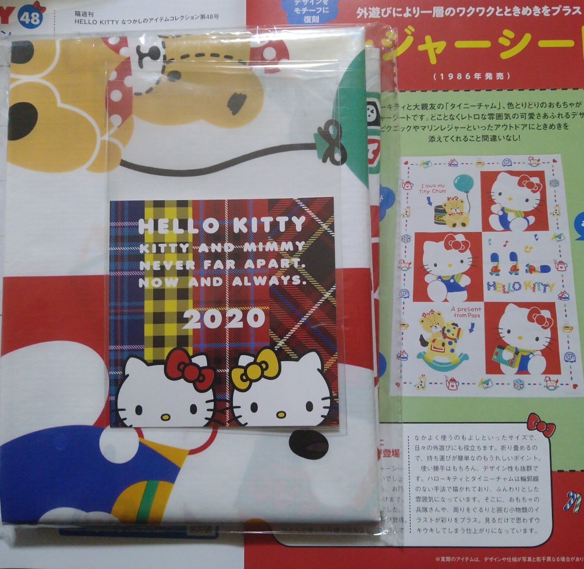 昭和レトロ No.46.48 HELLO KITTY なつかしのアイテムコレクション ハローキティ サンドイッチケース（1988）＆レジャーシート＆カード2枚の画像2