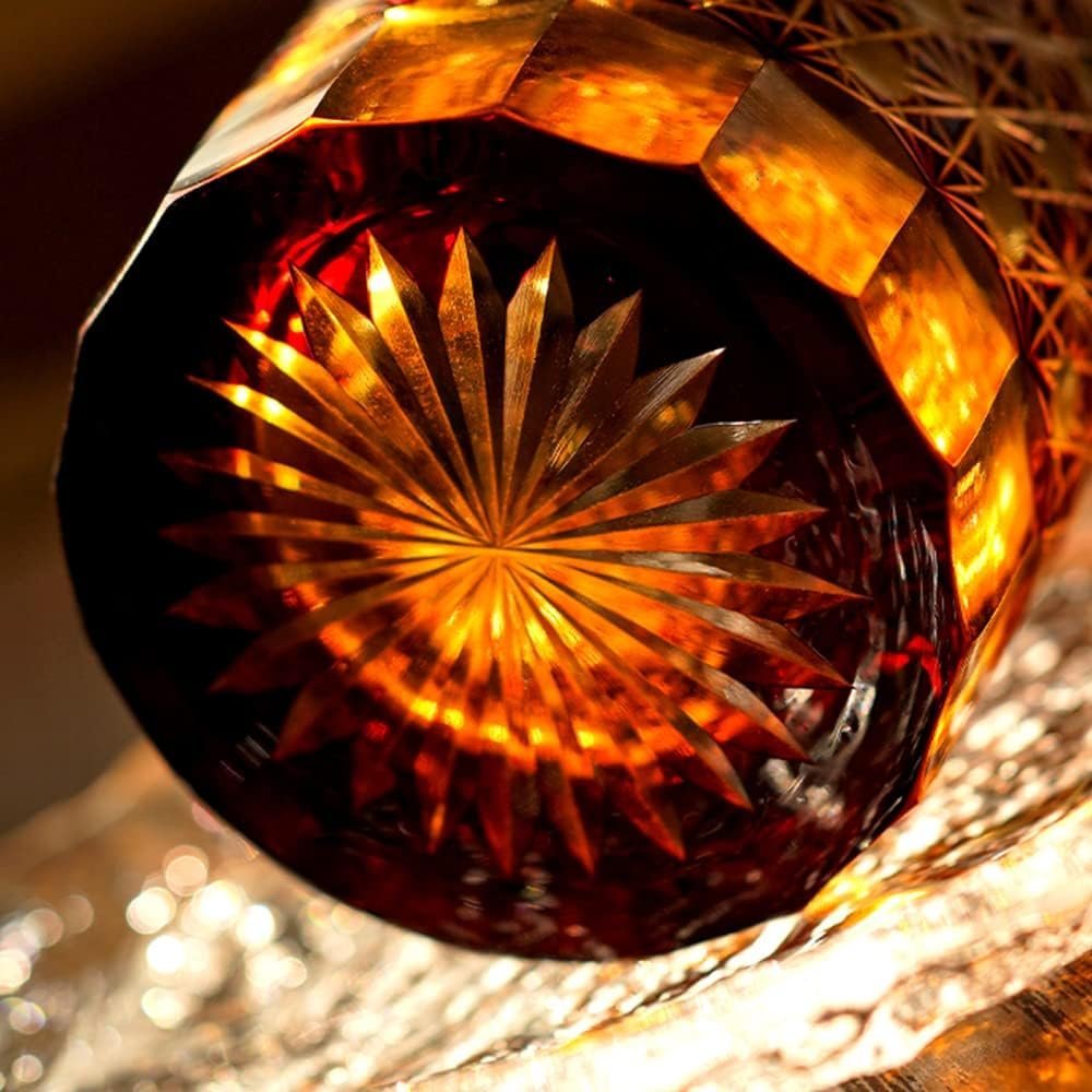 切子 菊繋ぎ紋 高級グラス 冷酒杯 手作りワインセット ロックグラス ビールウイスキーグラス 250ml (赤)_画像3