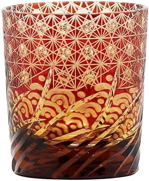 切子 波が星に注ぐ 高級グラス 冷酒杯 手作りワインセット ロックグラス ビールウイスキーグラス 250ml (赤)の画像1