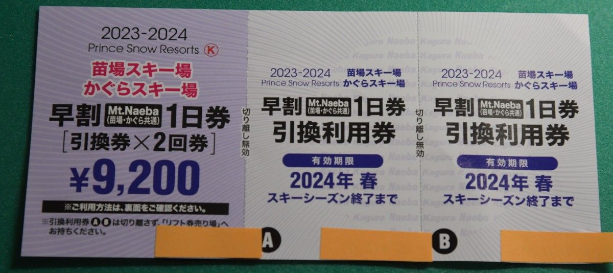 かぐらスキー場、苗場スキー場リフト引換券２回分です