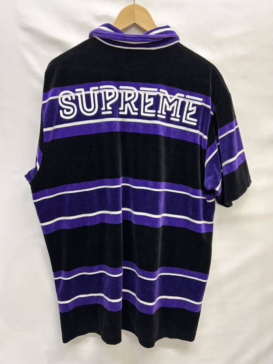 20240325【Supreme】シュプリーム ポロシャツ ボーダー ベロア 21ss XL Stripe Velour Polo ロゴ_画像2