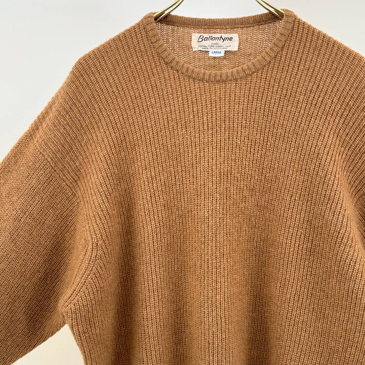 希少《 BALLANTYNE / Camel Hair 100%》70s 80s 極上品【 バランタイン キャメルヘア 丸首 ニット L ビンテージ スコットランド製 】_画像1