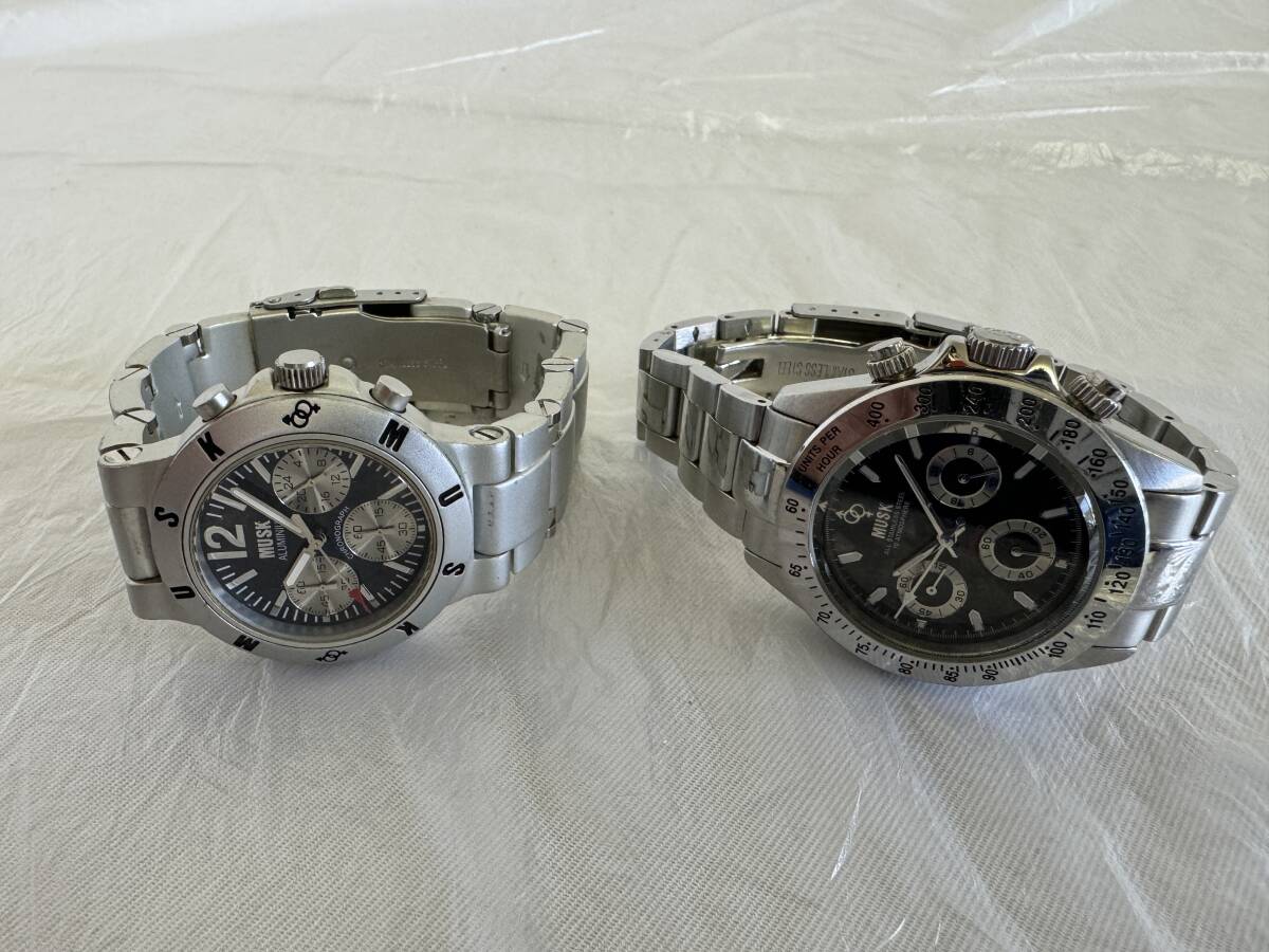 MUSK　ムスク　クォーツ腕時計 ２点セット　アルミニウム/MA-2144　ステンレス/MM-2142　クロノグラフ　メンズ_画像1