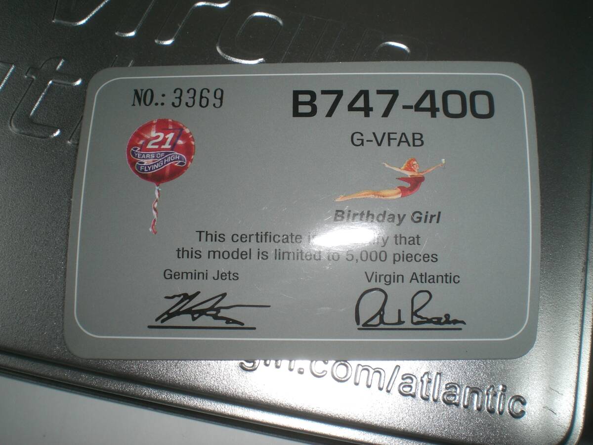 貴重★GJ 1/400 ヴァージンアトランティック航空 21周年「Birthday Girl」G-VFAB B747-400★Virgin Atlantic ”Lady Penelope”の画像9