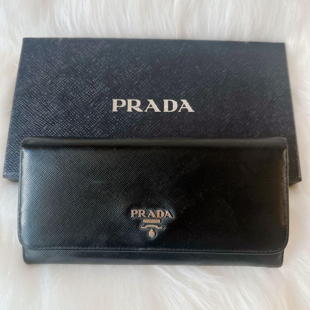 美品 PRADA プラダ 長財布 ブラック 黒 サフィアーノレザー 金ロゴ 長財布 ウォレット メンズ レディース ユニセックス ゴールド フラップ