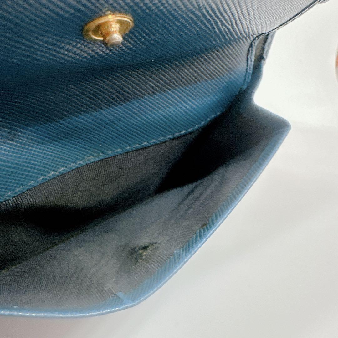 プラダ PRADA 二つ折り財布 ウォレット サフィアーノレザー メンズ レディース 金ロゴ ゴールド レアデザイン ブルー 青_画像7