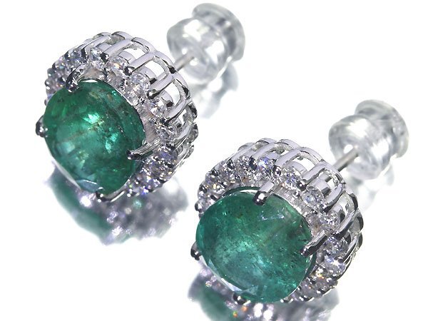 IOL11194I【1円～】新品仕上【RK宝石】≪Emerald≫上質エメラルド 特大3.23ct/3.23ct 極上ダイヤモンド 両耳総計0.84ct K18WG 超高級ピアス_画像3