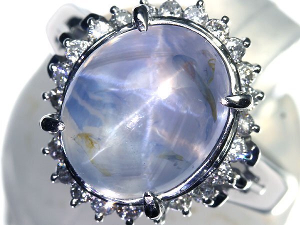 OU11133D【1円～】新品仕上【RK宝石】《Star Sapphire》上質非加熱スターサファイア 大粒10.1ct 極上ダイヤモンド Pt900 高級リング ダイヤの画像2