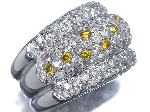 IKM10962SS【1円～】新品【RK宝石】《Diamond》豪華! 極上イエローダイヤ 極上クリアダイヤ 総計4.1ct! K18WG 超高級リング パヴェ ダイヤ_画像3